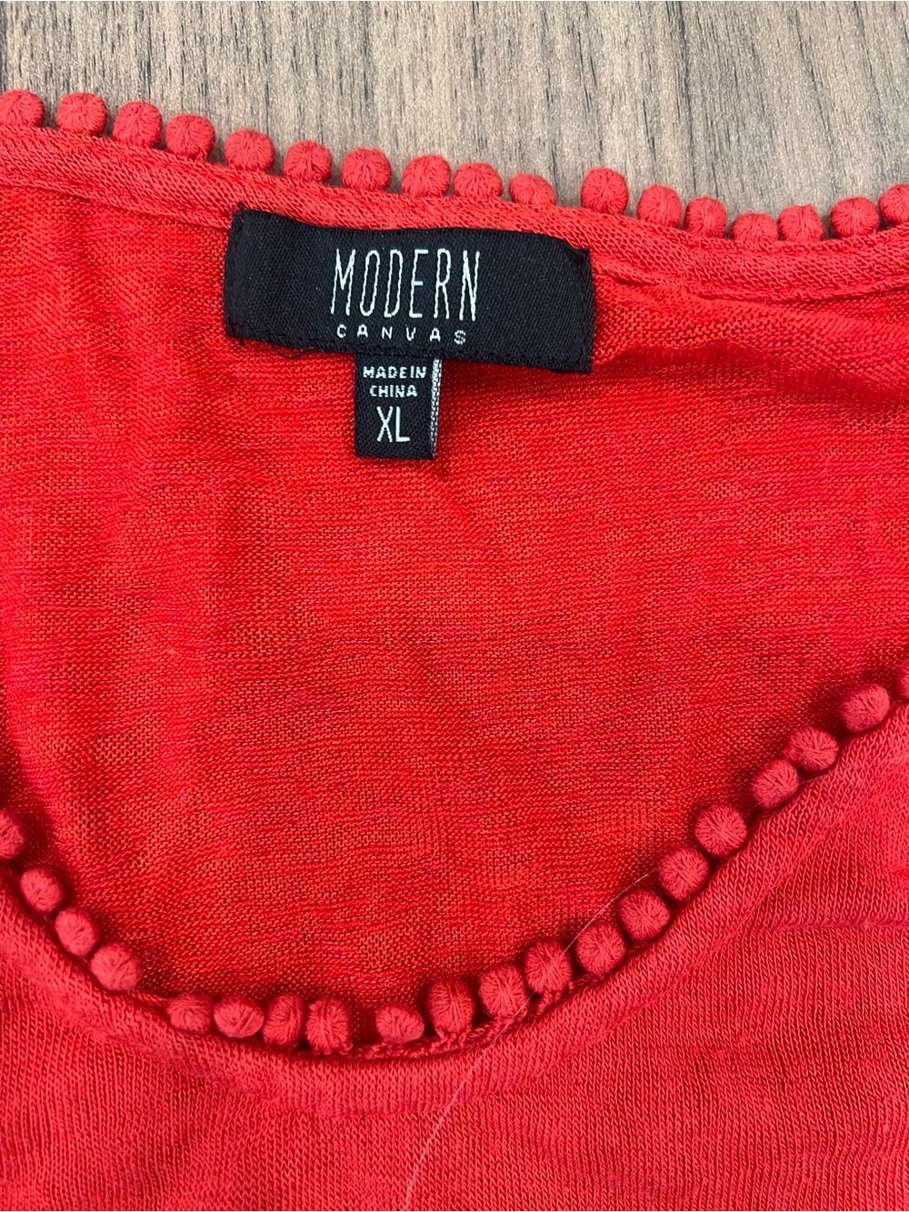 Modern Canvas Red Pom-Trim Tank Top